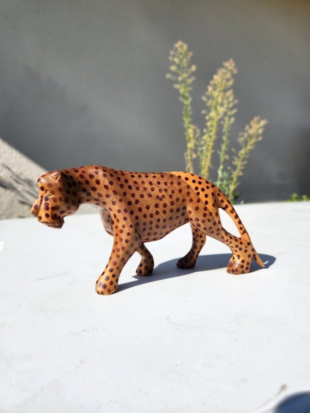 Vintage Hand-Carved Wooden Leopard Cheetah Figurine Figure Statue Wood Kenyan Ke